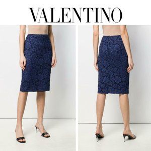 Valentino Floral Lace Pencil Skirt